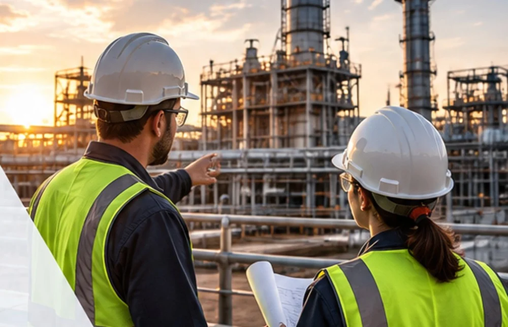 Energy professionals reviewing an industrial facility